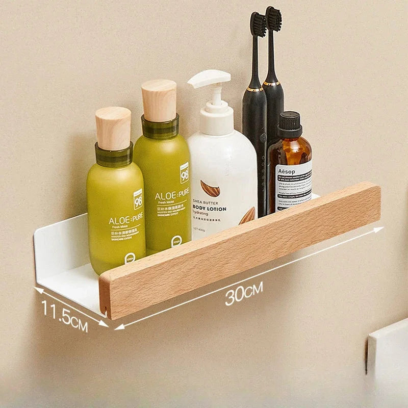 étagère murale bois blanc moderne adhésive salle bain rangement minimaliste 50cm 30cm 40cm
