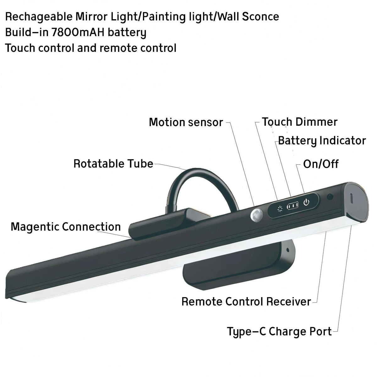 lampe led rechargeable or noir moderne minimaliste adhésif interrupteur télécommande type