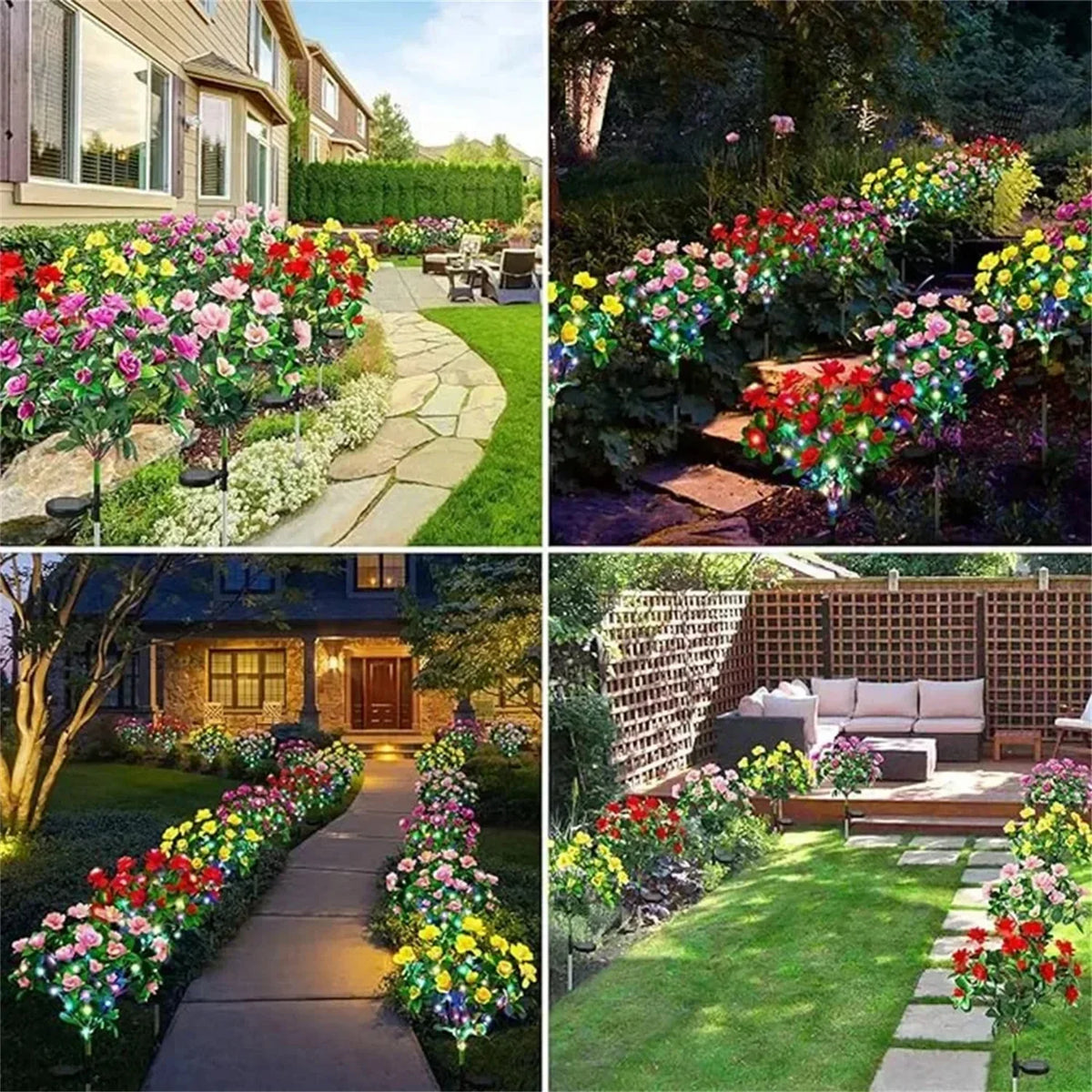 lumière solaire arbre décoratif fleurs artificielles moderne jardin vert rose rouge Jaune