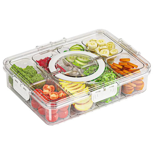 plateau service plastique transparent couvercle compartiments divisés fruits légumes