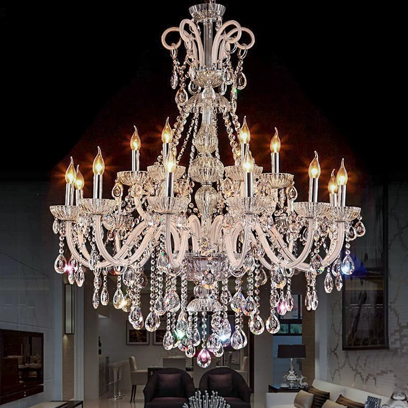 lustre cristal transparent argenté classique baroque sans ampoule toucher interrupteur chromé