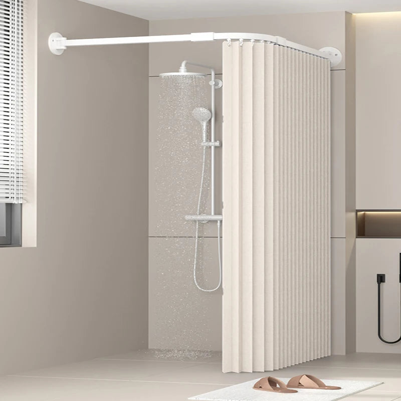 rideau douche texturé barre acier inoxydable tissu opaque moderne minimaliste douchette mélangeur thermocouple