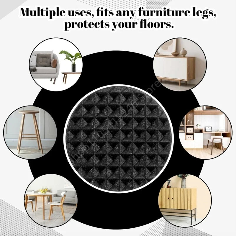 protecteurs pieds meubles anti dérapants adhésifs noirs texturés géométriques opaques eva rond carrés