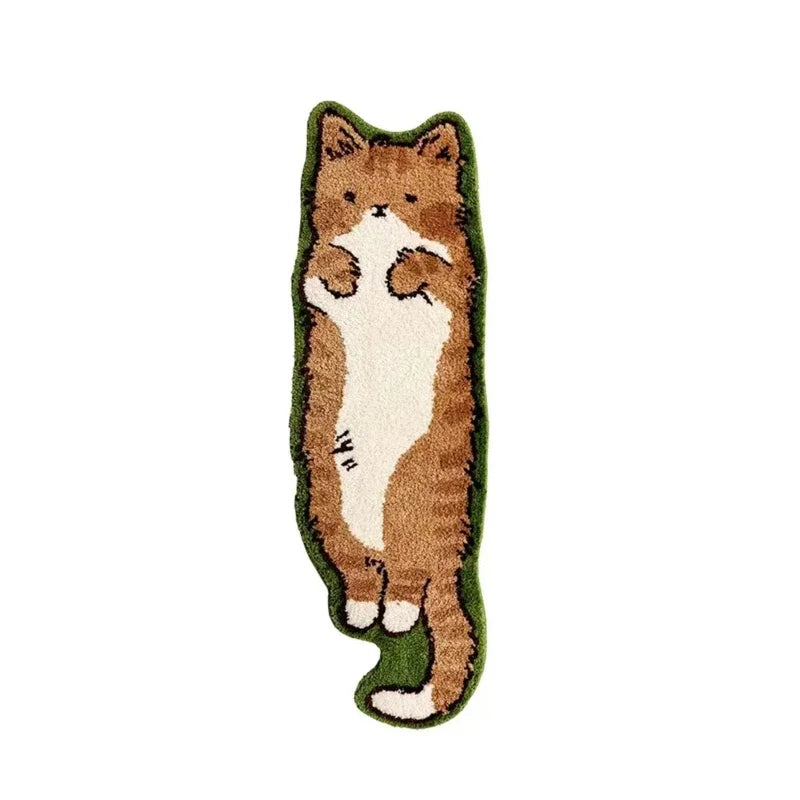 tapis chat poilu marron blanc vert noir ludique chambre enfant 40x120cm