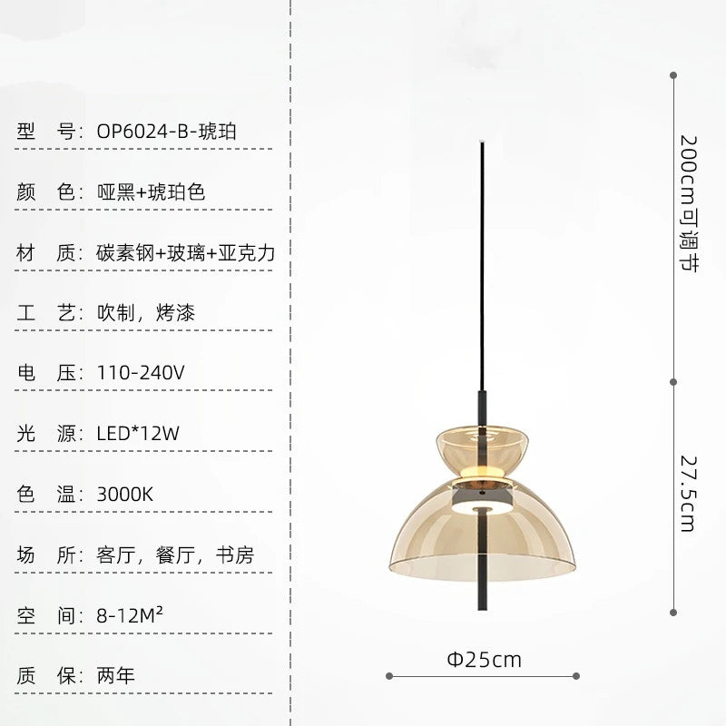 suspension lumineuse moderne transparente noir minimaliste led pendentif simple salle manger cuisine bar restaurant