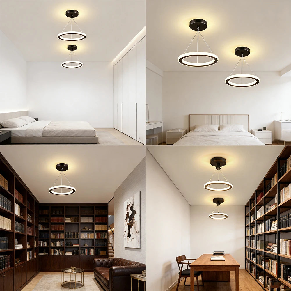 suspension lumineuse moderne anneau noir blanc led 15w variable cuisine salon chambre entrée