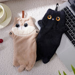 serviette toilette gant noir chat peluche super absorbante cordon cuisine salle bain