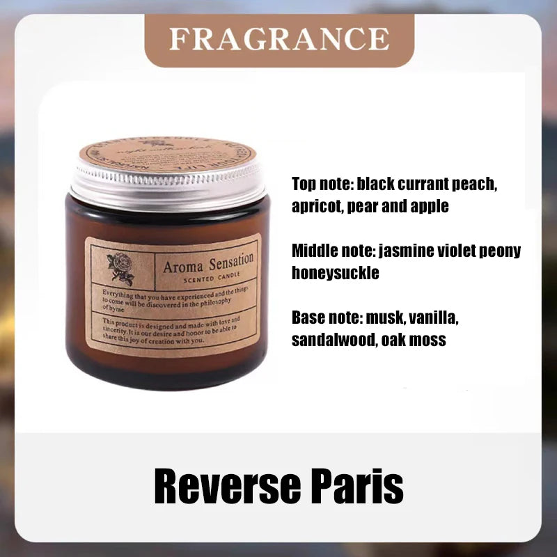 bougie parfumée soja sans fumée aromathérapie forme coupe marron clair étiquette blanche minimaliste hand