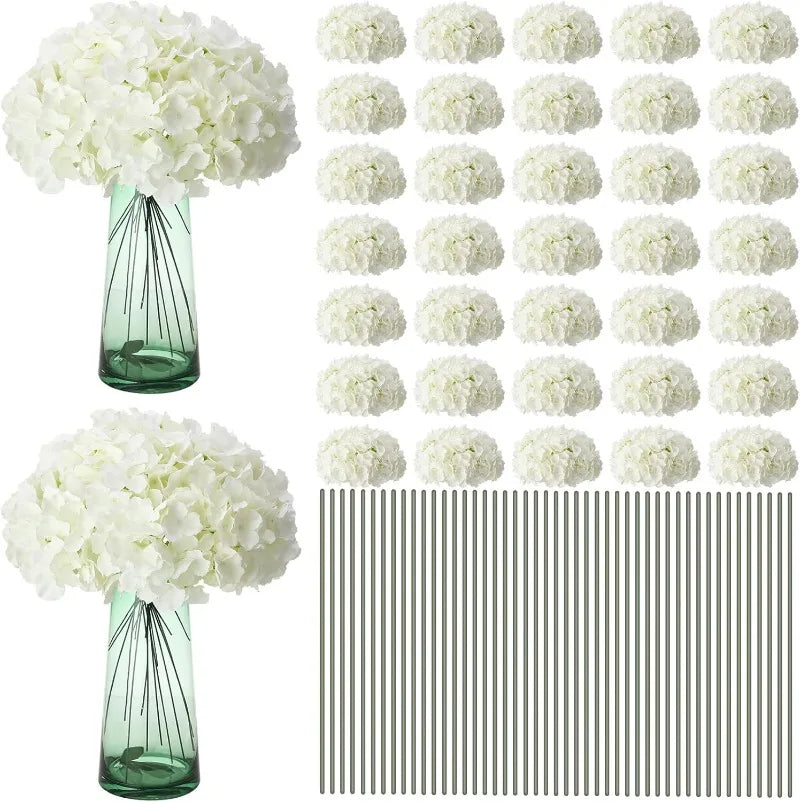 décoration intérieure moderne bouquet artificiels hortensias blanc soie 50 tiges vase translucide