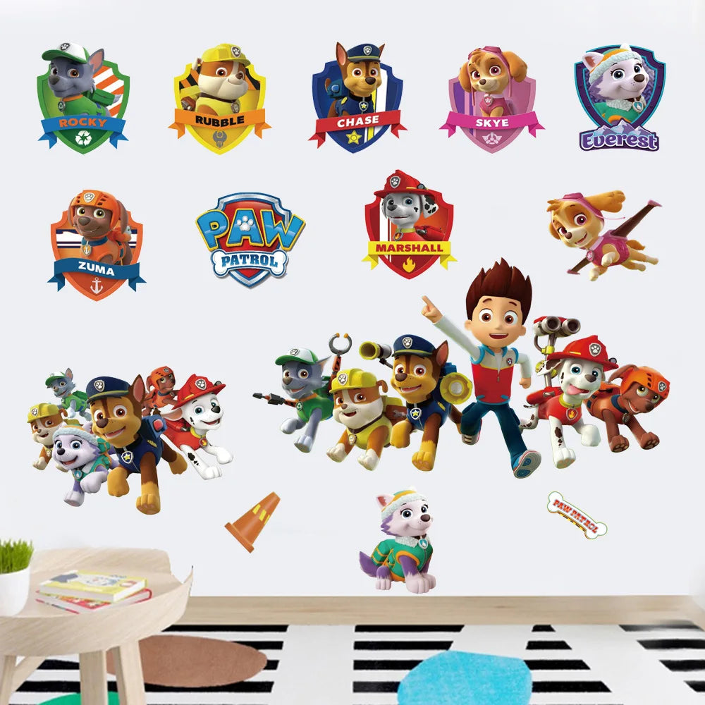 sticker mural 3d pat'patrouille multicolore enfants chambre salon décoration effets 3d adhésif chambre fête