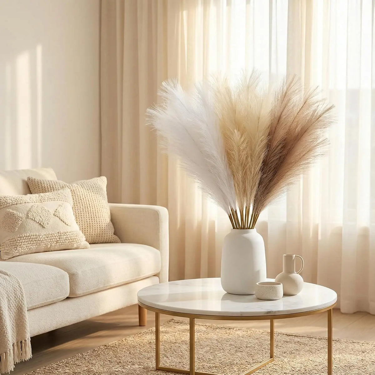 plumes artificielles boho chic decoration maison vase blanc fleurs soie couleur mixteintérieur minimaliste