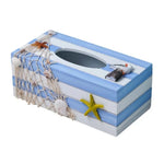 boîte mouchoirs thème marin blanc bleu marine orange coquillage filet pêche étoile mer roue