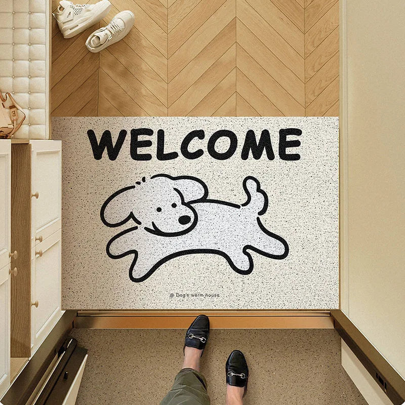tapis d'entrée moderne antidérapant chien endormi os jaune vert clair salon bienvenueextérieurrésistant