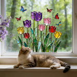 vitrail art nouveau tulipes papillons adhésif opaque multicolore décoration fenêtre