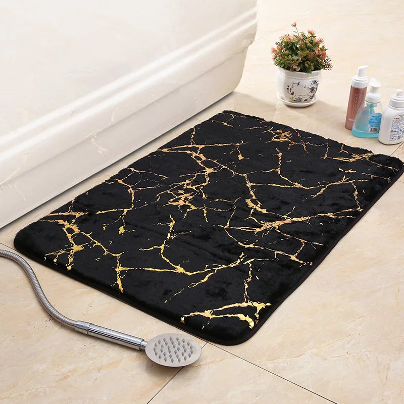 tapis bain sol antidérapant marbre doré duveté motifs veinés moderne