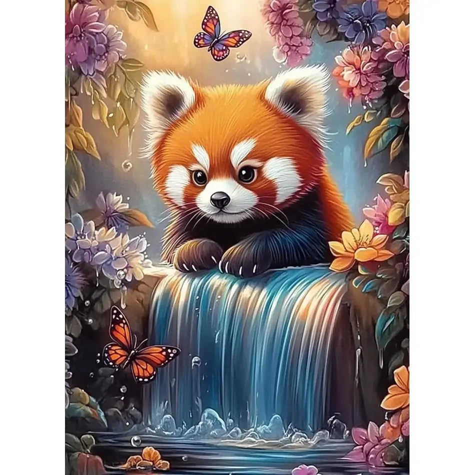 tableau diamants panda papillons fleurs automne orange blanc bleu vert adulte moderne acrylique haute