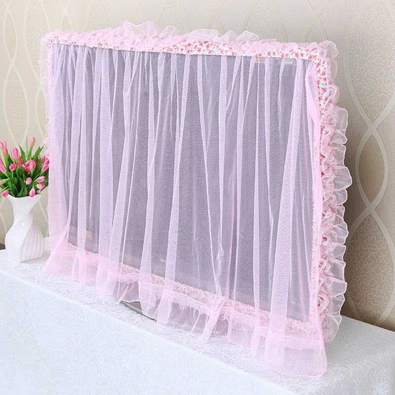 couverture téléviseur rose blanche floral translucent decoratif maisonécran monitor protection antipoussiere