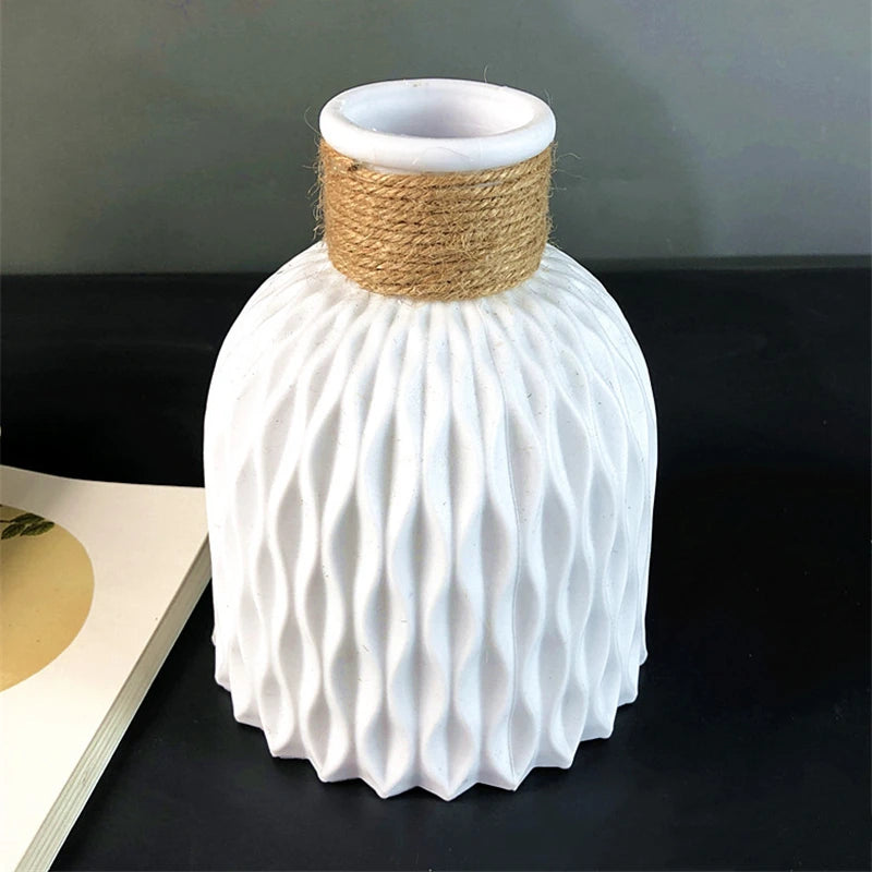 vase décoratif moderne rose fleurs artificielles corde tressée ondulé minimaliste