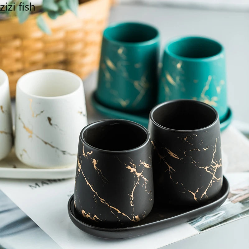 ensemble tasses dents marbre doré moderne vert noir blanc élégantes 400ml