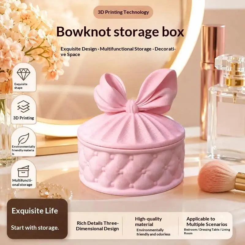 boîte rangement bijoux rose quilted noeud girly 3d décoration anti poussière
