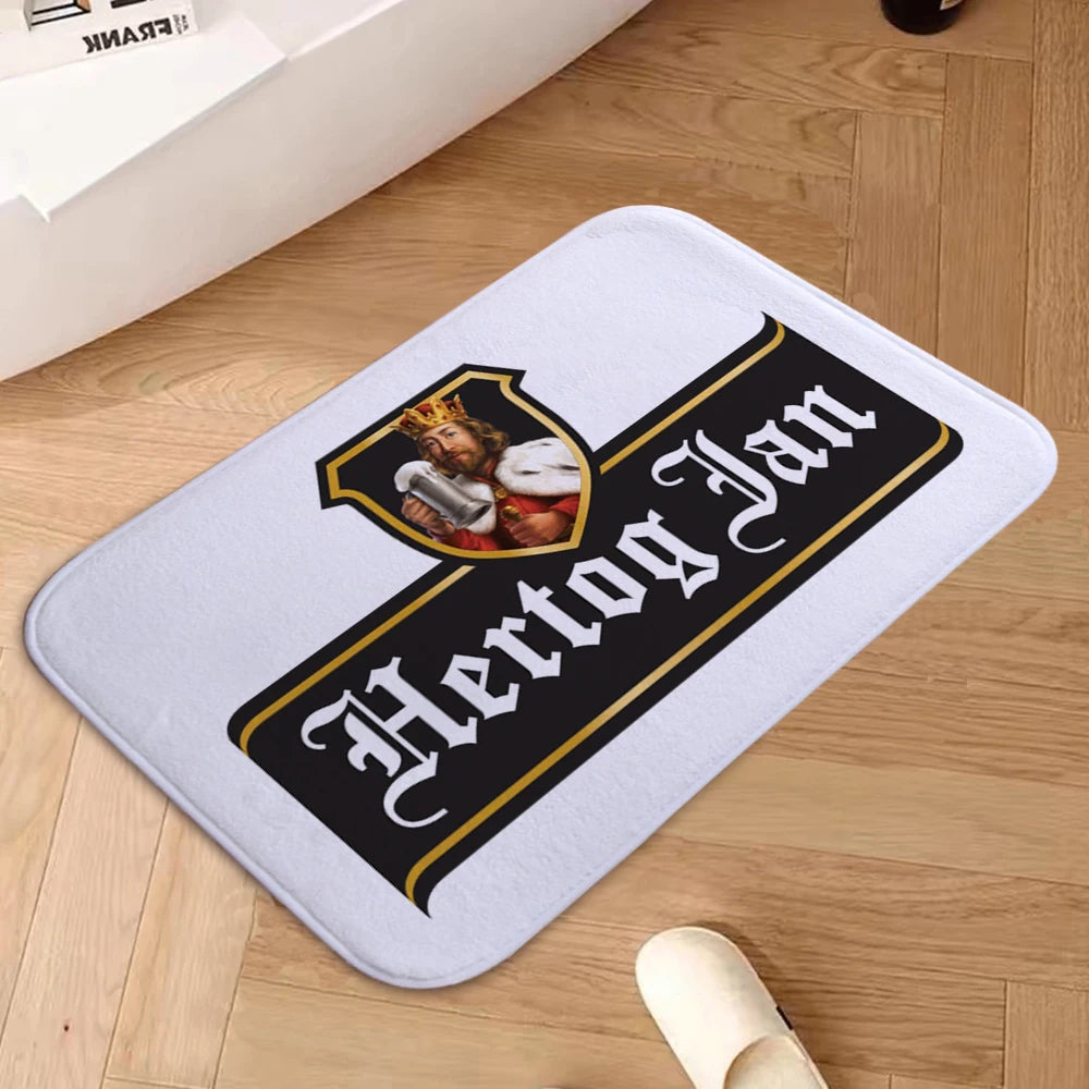 tapis noir blanc jaune gris illustration roi bière hertog jan motifs floraux classique vintage