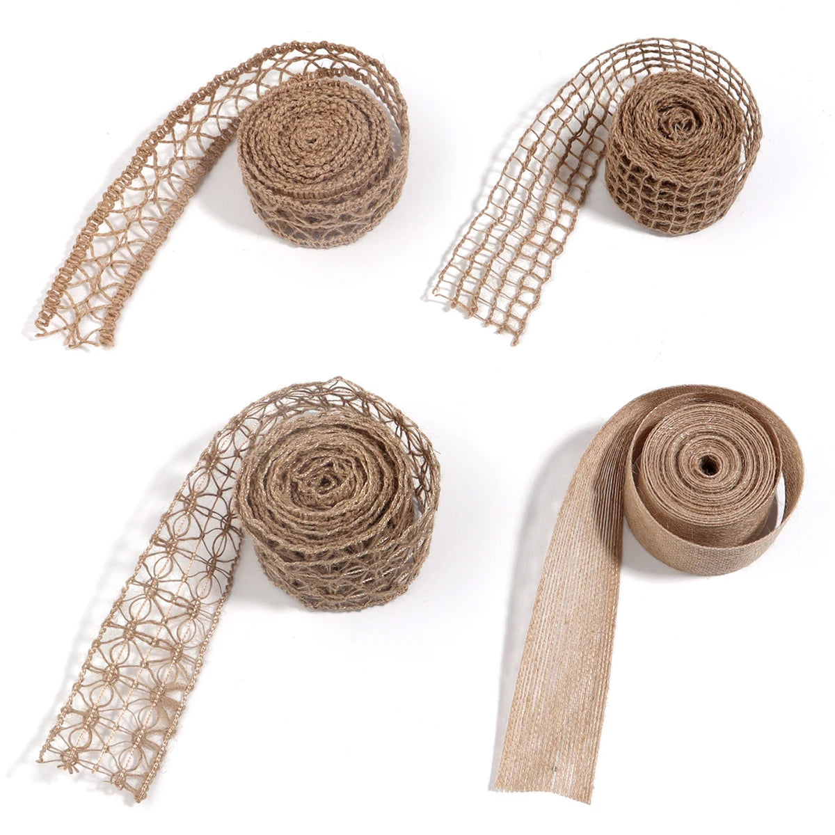 ruban décoratif toile jute motifs géométriques beige rustique artisanal emballage décoration mariage