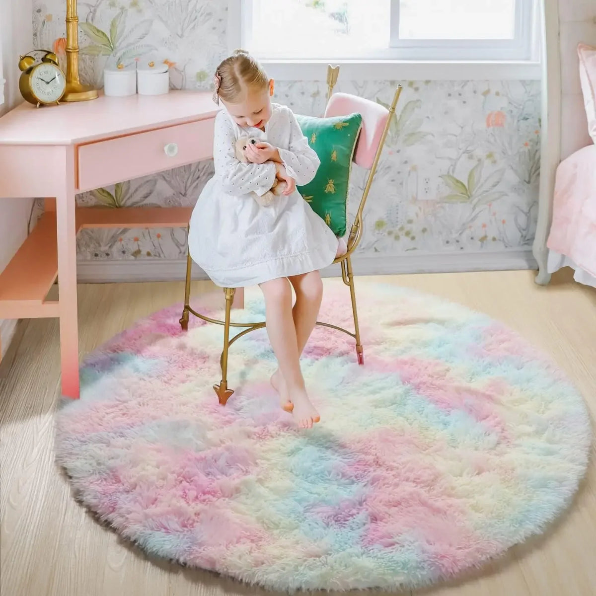 tapis rond peluche rose clair moderne salon chambre extérieur 120cm 140cm 160cm