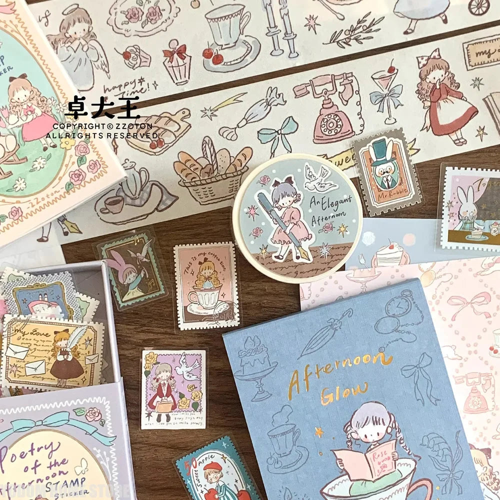 autocollants pastel dessin animé vintage personnages objets quotidien boîte rangement