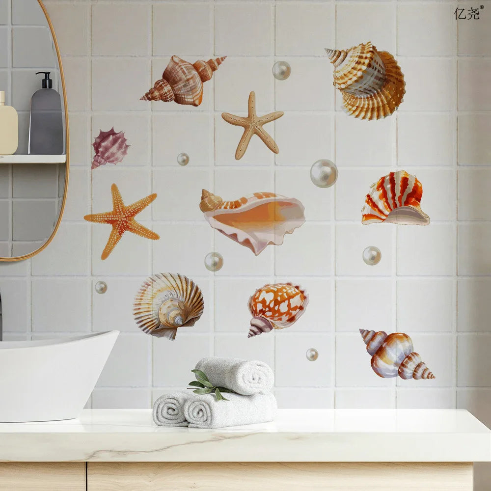 sticker mural coquillage multicolore adhésif décoration enfant anniversaire sirène plage été opacité 30x40cm