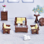 miniature meubles salon moderne fauteuils table basse commode décorations maison résine beige marron blanc