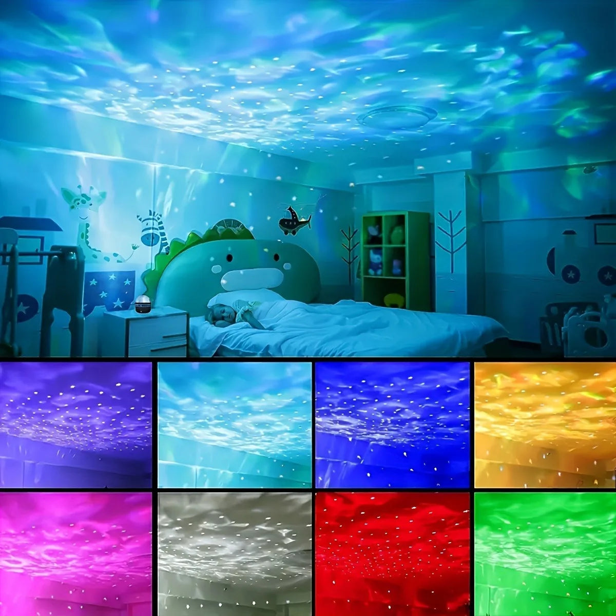 projecteur led nuages étoiles moderne noir bleu violet rose vert blanc télécommande chambre nuit