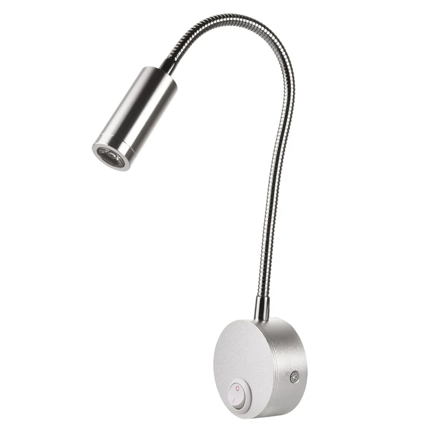lampe chevet flexible moderne argentée noir interrupteur on off gooseneck brillant chambre minimaliste