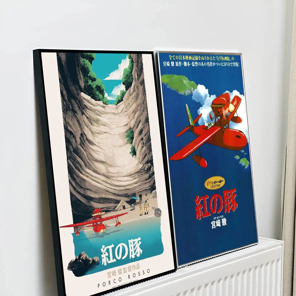 affiche moderne porco rouge dessin animé illustration personnage avion paysage mural chambre salon