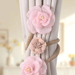 boucles rideau violet rose bleu clair blanc fleurs tulle noeuds corde opaques décoratifs