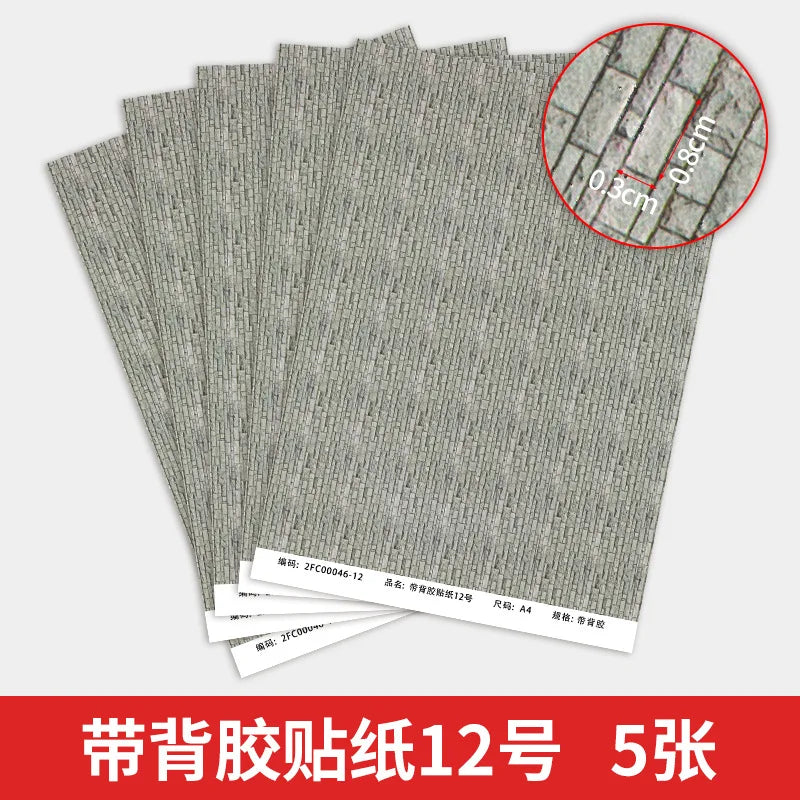 autocollants bâtiments marron beige gris vert rouge adhésif opaques décoratifs stickers matériaux papier 21x29cm