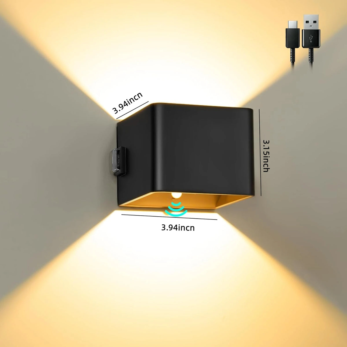applique murale led rechargeable noir contemporaine detecteur mouvement aimant usb tactile chambre entrée