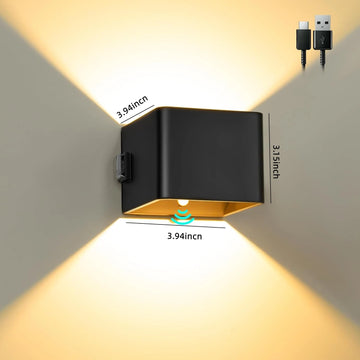 applique murale led rechargeable noir contemporaine detecteur mouvement aimant usb tactile chambre entrée