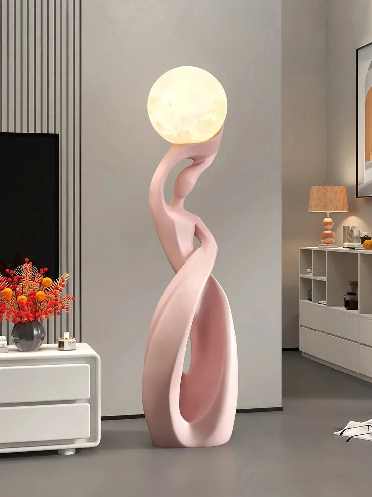 Statue déco intérieur abstraite lumineuse en résine jaune clair