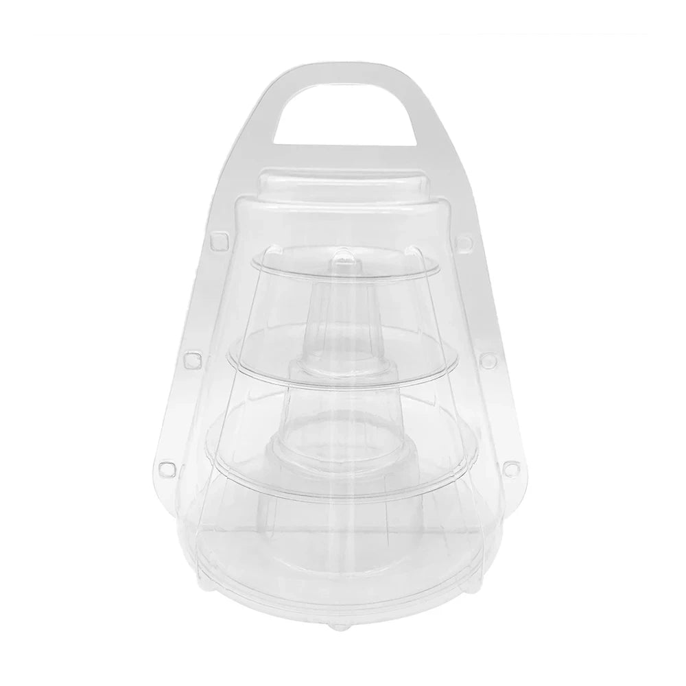 présentoir macarons plastique transparent moderne élégants socle trois niveaux cloche anse
