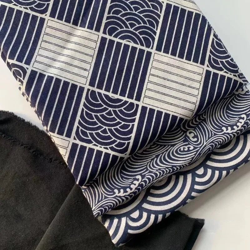 tissu teint motif vagues bleu marine blanc moderne serviettes 150cm large résistant abrasion 150x50cm