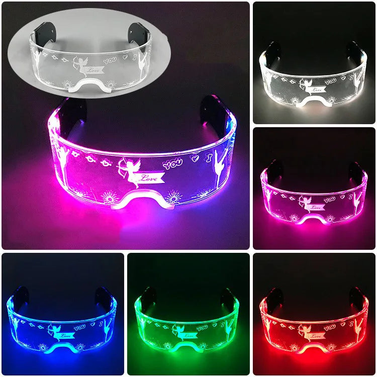 lunettes lumineuses led futuristes transparentes paillettes circuit imprimé élastique fête rave club nuit