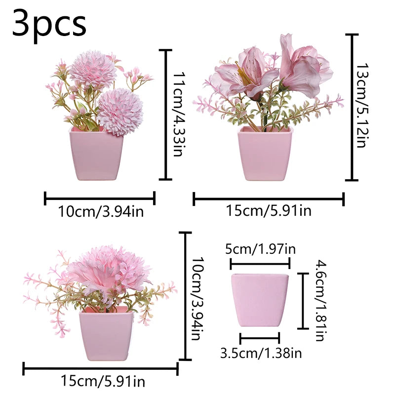 plantes artificielles bonsaï vert rose clair feuilles pointues fleurs simples moderne minimaliste pots carrés