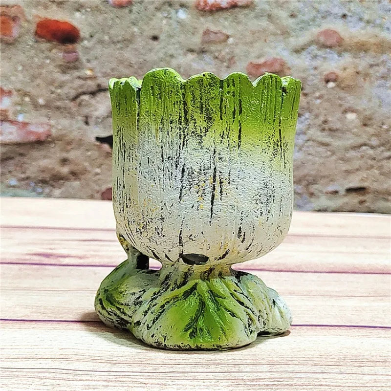 pots fleurs résine forme homme arbre cartoon décoration jardin verte blanche texture boisée sculptée