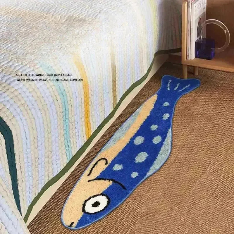 tapis bleu poisson stylisé antidérapant polyester moderne entrée chambre bébé voyage