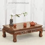présentoir bois sculpté marron motifs complexes reliefs plantes bonsaï vases fleurs théière tasses déco