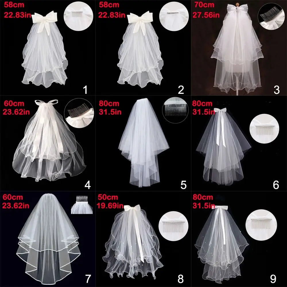 voile mariée blanc tulle fin noeuds satinés clips élégants classiques deux couches transparents