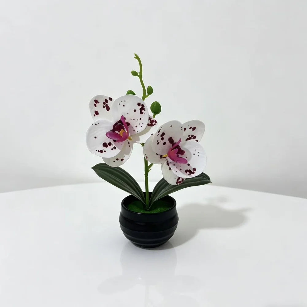 Orchidée artificielle taches violets feuilles vertes pot noir décoration intérieure moderne chambre salon