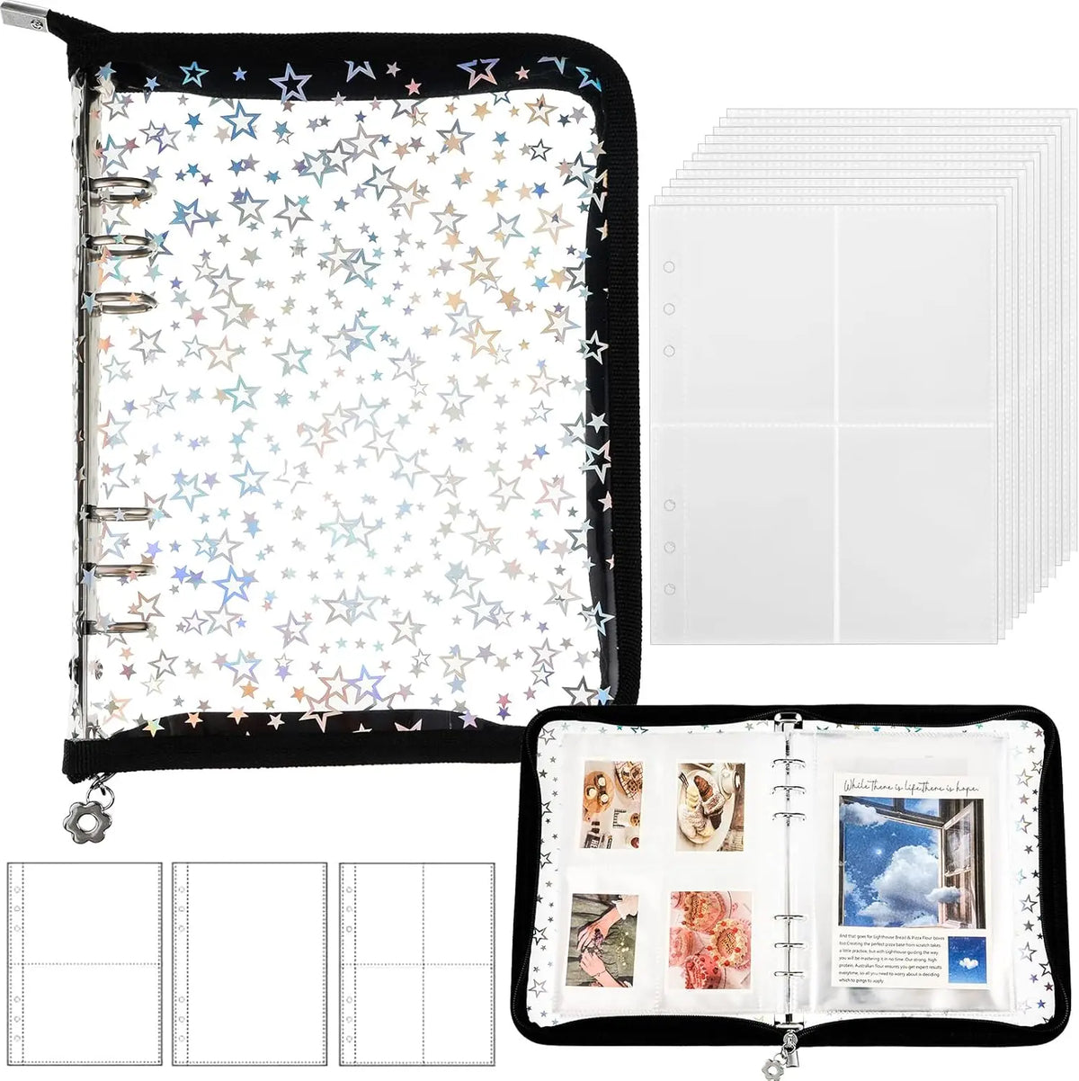 album photo transparent moderne étoiles dorées anneaux métalliques pochettes réutilisables pvc a5