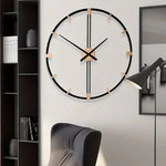 horloge murale moderne 60cm cadre noir transparent aiguilles numéros dorés quartz métal