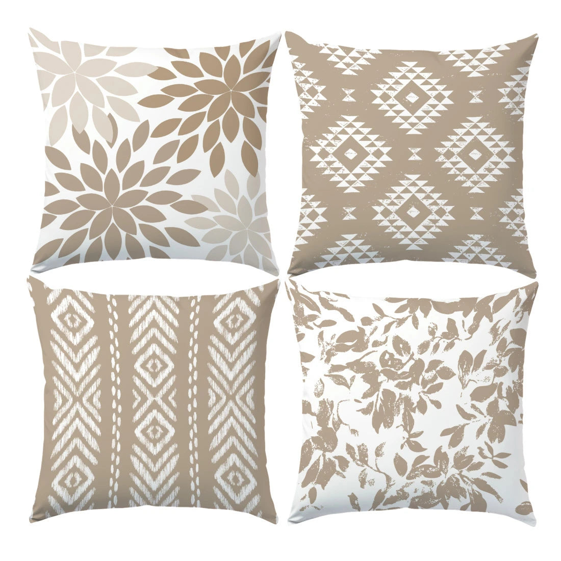 housses coussin carré motif géométrique floral beige moderne polyester taupe zipper chambre canapé lit